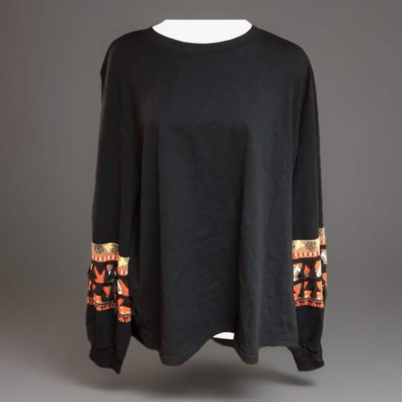 Black Aztec Fringe Stretch 3XL Sweatshirt Top - Picture 1 of 13